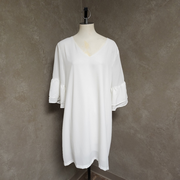 BELONGSCI Women's 2023 Summer Mini Dress, V Neck Bell Tiered Ruffle Sleeves XL - Picture 3 of 8